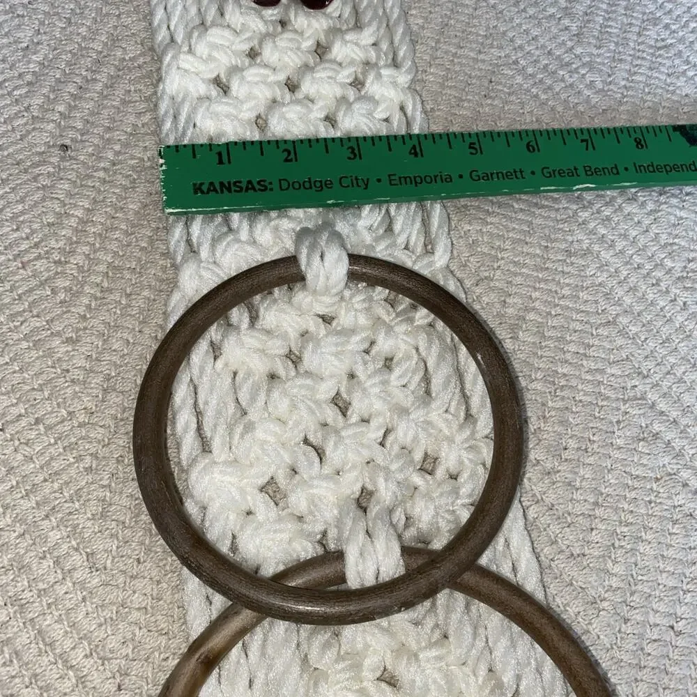 Macrame Towel Holder Ring Ceramic Butterflies Fringe Vintage Boho Fairy Hippie